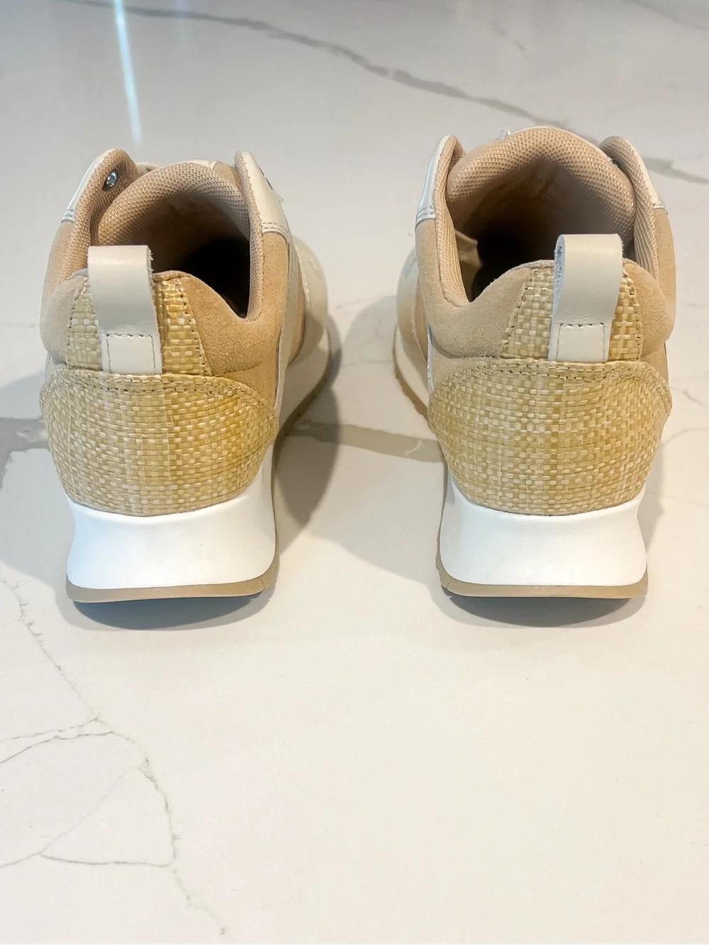 J. McLaughlin Emerson Rattan Leather Suede Tan and Beige Sneakers Womens Sz 7 M